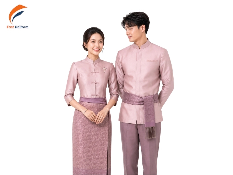 Áo cách điệu cho quản lý, lễ tân kết hợp nét Thái tinh tế với kiểu dáng hiện đại, chuyên nghiệp