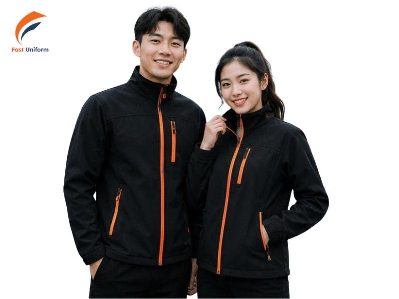 Áo khoác chống nước đen phối cam
