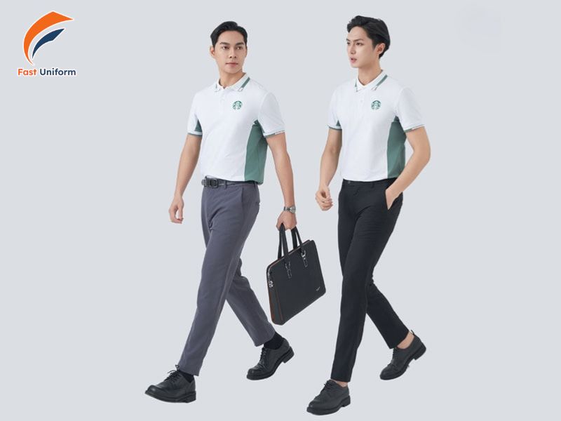 Phối áo đồng phục với quần âu tạo vẻ thanh lịch, gọn gàng và chuyên nghiệp