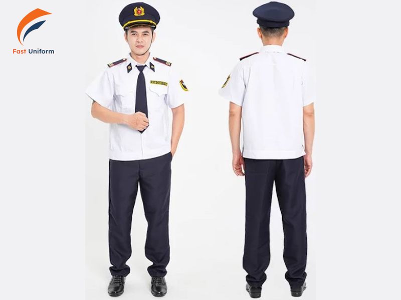 Đồng phục vệ sĩ tay cộc trắng viền nổi bật, lịch sự, dễ nhận diện và linh hoạt