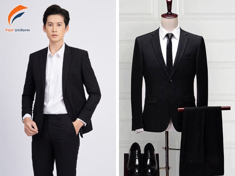 Đồng phục vệ sĩ vest đen mang vẻ trang trọng, lịch sự, phù hợp môi trường cao cấp