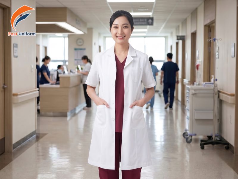 Chất liệu may đồng phục bệnh viện quốc tế cần thoáng khí, bền đẹp, dễ vệ sinh và phù hợp từng vị trí