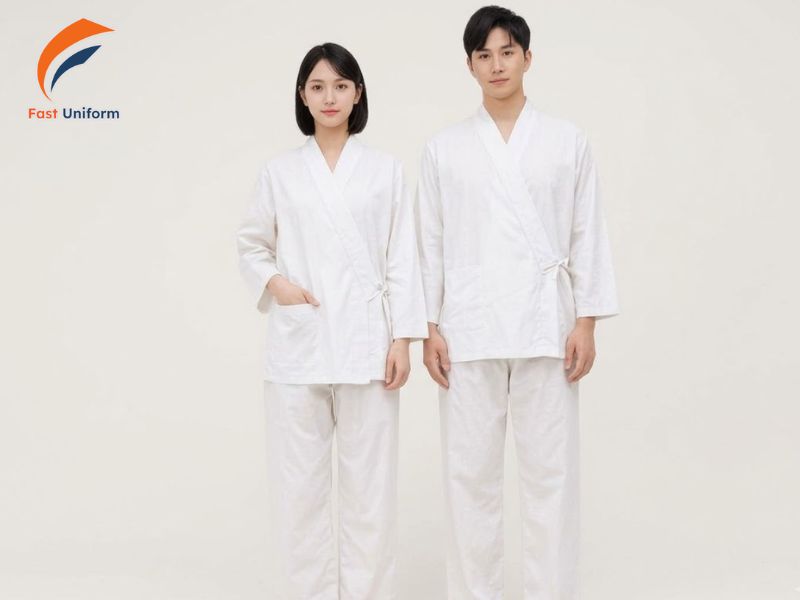 Đồng phục bệnh nhân màu trắng mang vẻ tinh giản, nhã nhặn