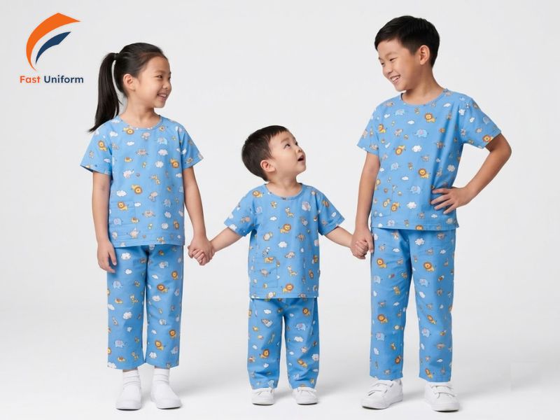 Quần áo bệnh nhân nhi khoa cần có phom dáng thoải mái, đường may gọn, dễ thay mặc và an toàn cho trẻ