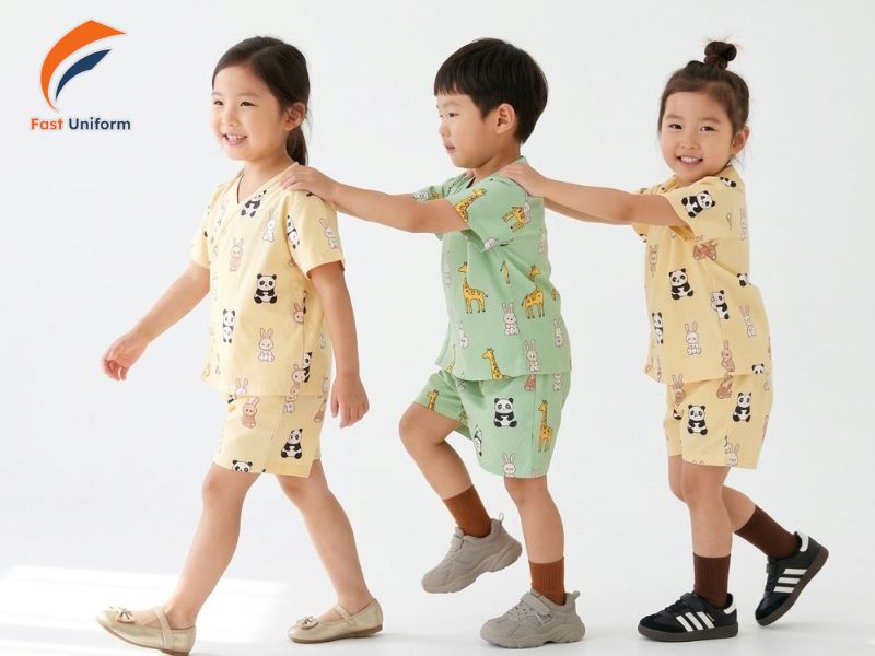 Quần áo bệnh nhân nhi khoa ngắn tay thoáng mát, dễ vận động, thuận tiện thăm khám