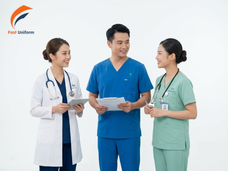 Fast Uniform may đồng phục bệnh viện quốc tế theo yêu cầu, thiết kế riêng, chuẩn nhận diện